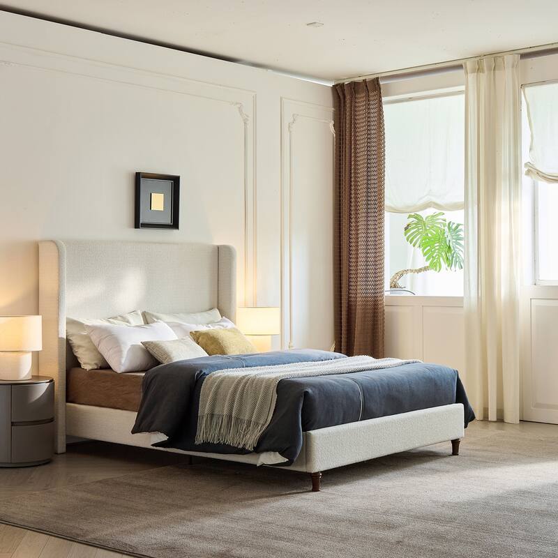 Tall Headboard Upholstered Bed / 54" High Headboard / Elegant Simplicity / No Box Spring Needed / Easy Assembly / Queen