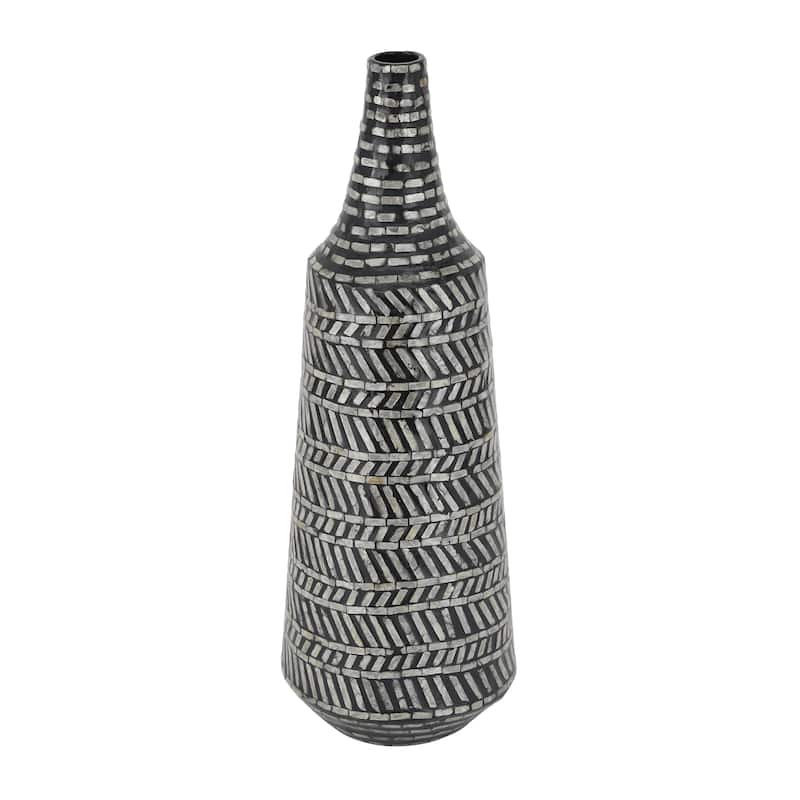 Mother of Pearl Shell Tribal Handmade Decorative Vase - Black - Roche River Decor