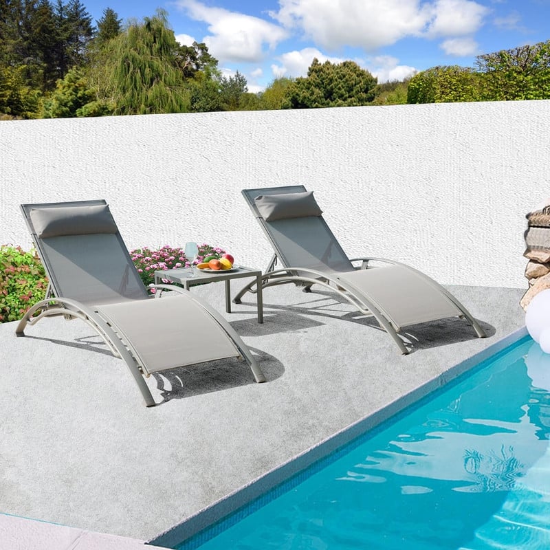 Domi Outdoor Living Aluminum Patio Chaise Lounge Set – Curved Design, Adjustable Positions, and Durable Construction - N/A