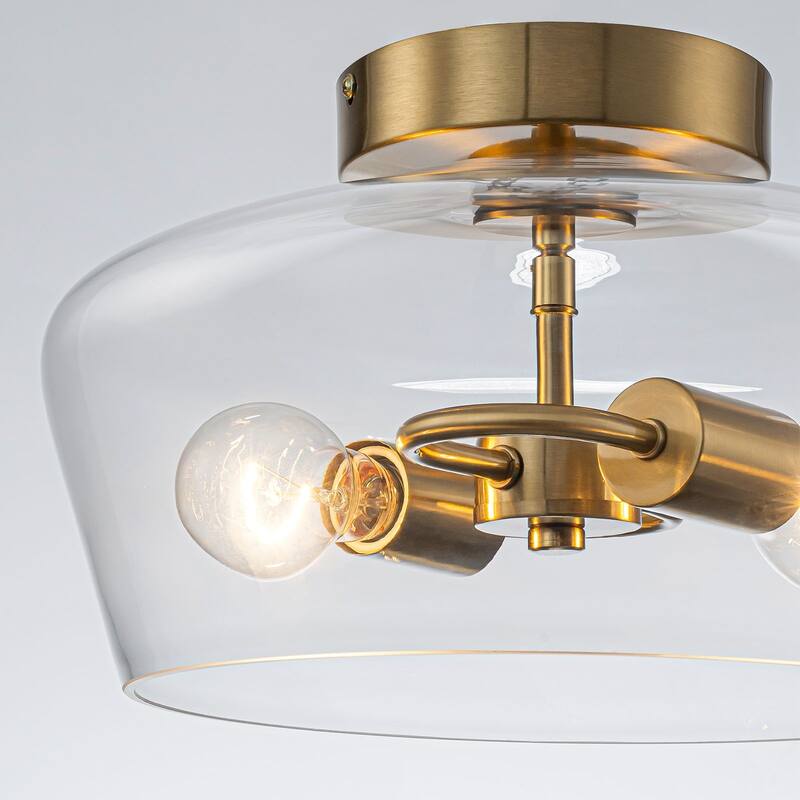 Modern 2-Light Drum Semi Flush Mount Glass Ceiling Light