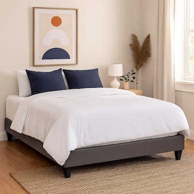 Tamy 13 Inch King Size Platform Bed Frame, Wood Base, Dark Gray Linen
