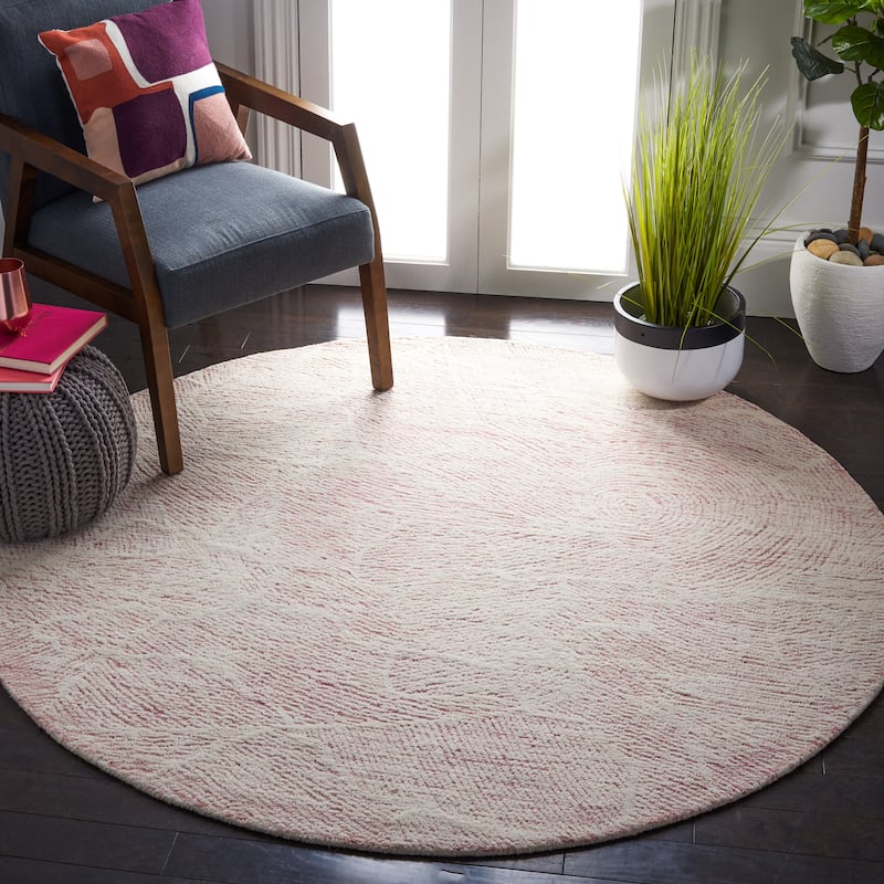 SAFAVIEH Handmade Metro Rozsika French Country Wool Rug - 4' Round - Pink/Ivory