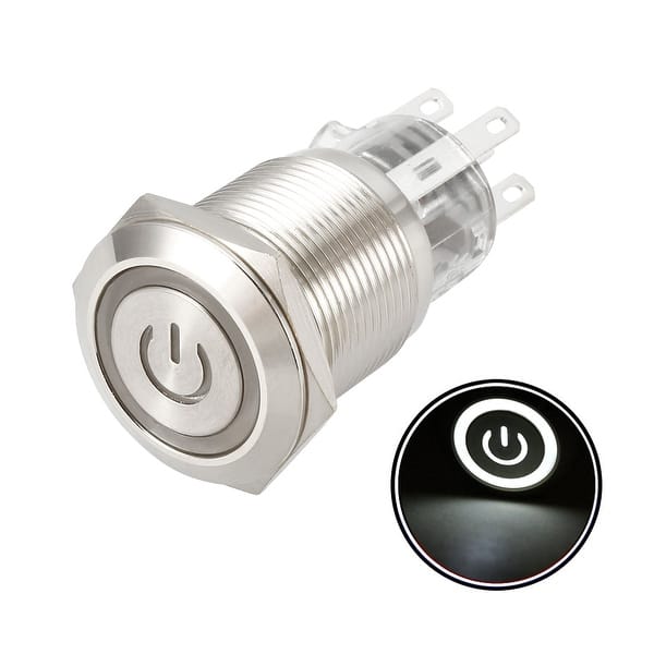 Shop Latching Metal Push Button Switch 19mm Mounting 1no 1nc 12v White Led Light 1pcs On Sale Overstock 29258199