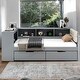 preview thumbnail 1 of 11, Grey Wood Twin Size Platform Bed with Storage Shelves and 2 Drawers Grey