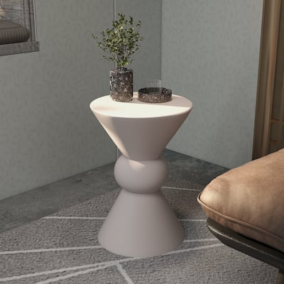 Indoor Outdoor Fiberstone Side Table and End Table Hourglass Weather Resistant Design Accent Table