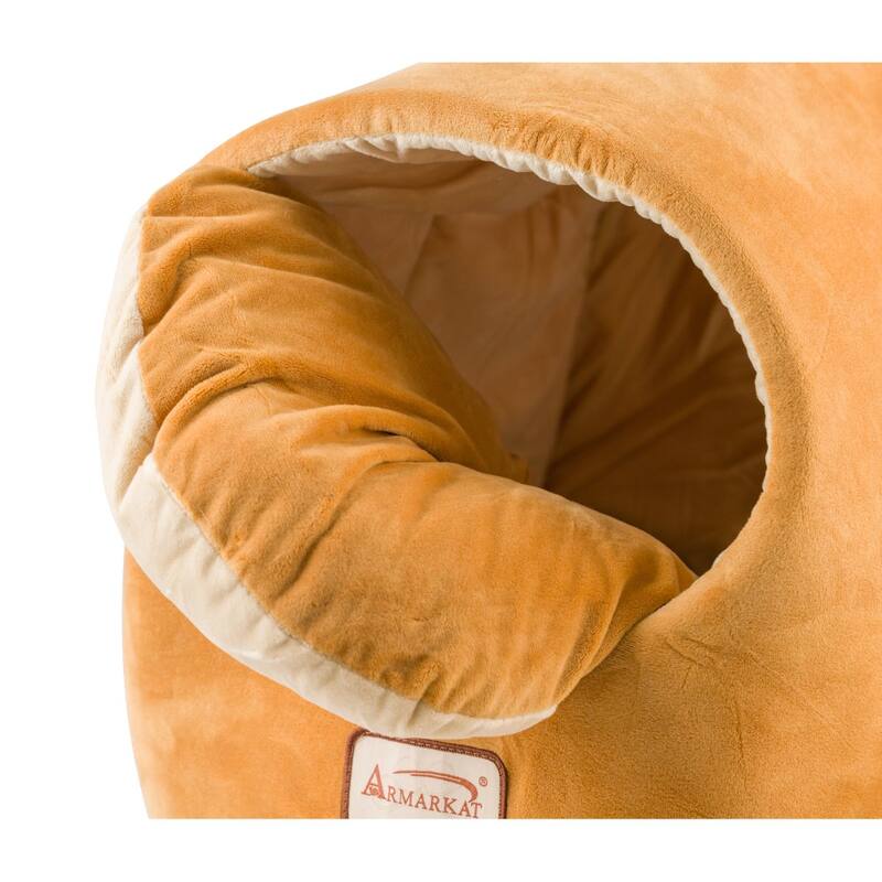 Cat Bed Cave Shape, Brown/Ivory - 18"L x 13"W x 13"H