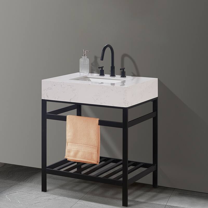 Altair Merano Stainless Steel Vanity Console with Stone Countertop, no Mirror