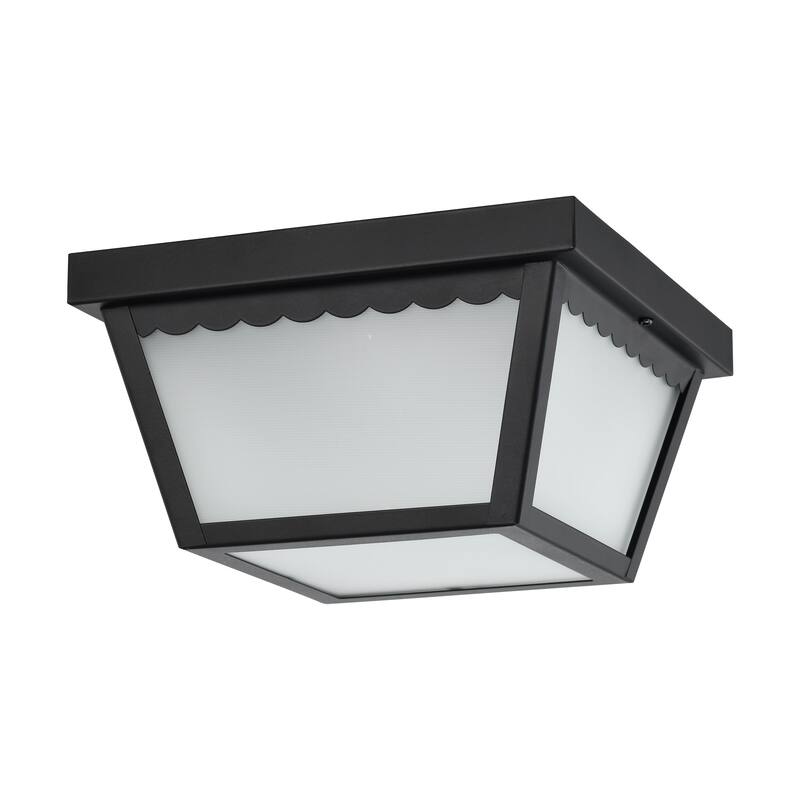 12 Watt 9 inch LED Carport Flush Mount Fixture 3000K Dimmable Black Finish with Frosted Glass