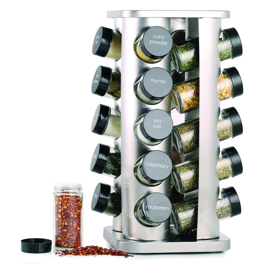 20 Jar Spice Rack with Spices Included Revolving Tower Organizer for Kitchen Spices and Seasonings,Free Spice Refills
