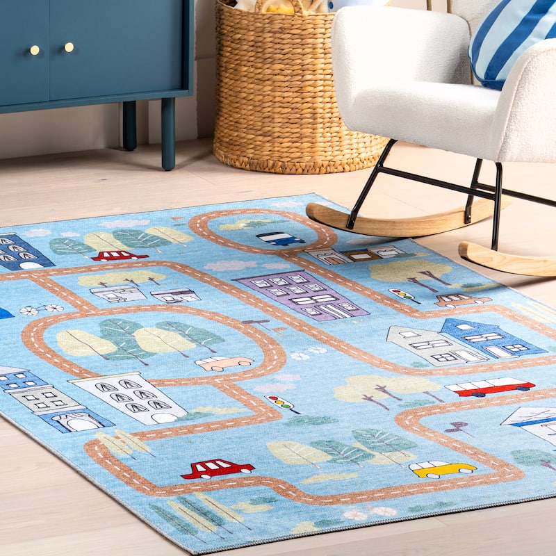 Nuloom Chalea SpinClean Kids Town Machine Washable Area Rug