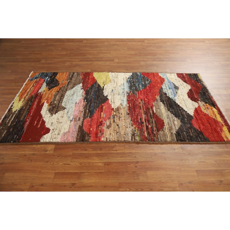 Abstract Moroccan Oriental Rug Handmade Modern Tribal Wool Carpet - 3'8" x 6'9"