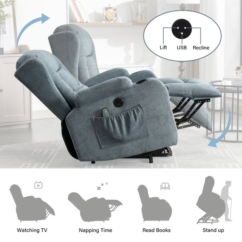 Power Lift Recliners for Elderly with Heat for Living Room with Infinite Position and Side Pocket,USB Charge Port
