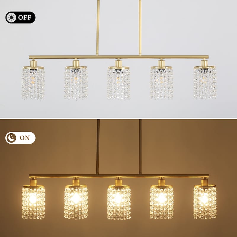 5-Light Modern Pendant Light with Crystal Shade for Dining Room