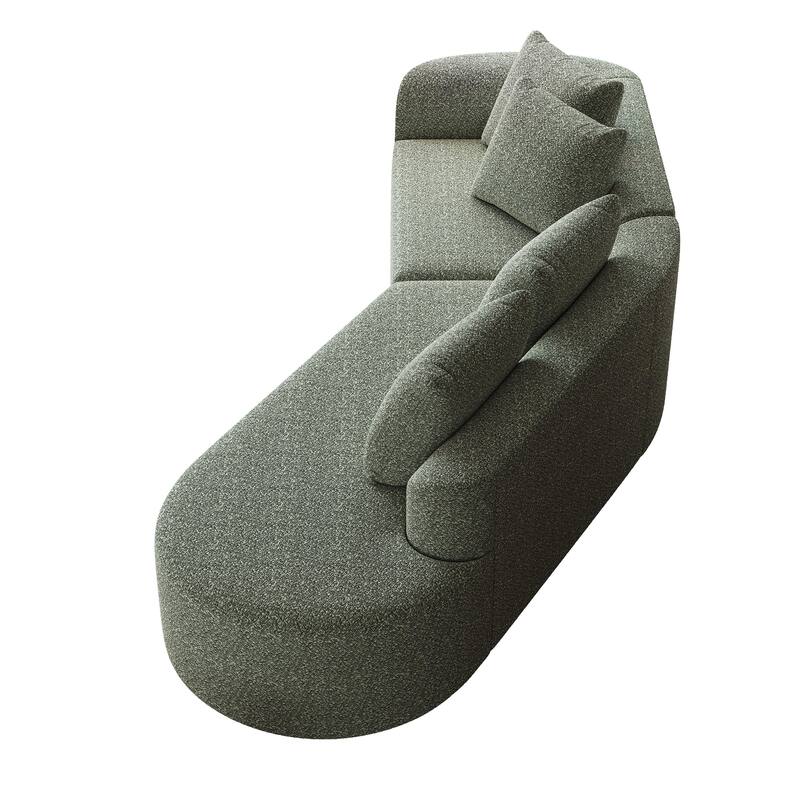 112" Chenille Curved Sectional Sofa with 4 Throw Pillows, Extra Deep Seating and No Assembly Required