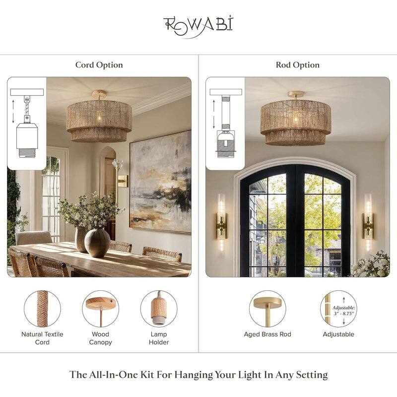 Luminous Lace Flush Mount - Jute Fibers Natural Handwoven Ceiling Light for Kitchen Island or Dining Room in Modern, Boho Style