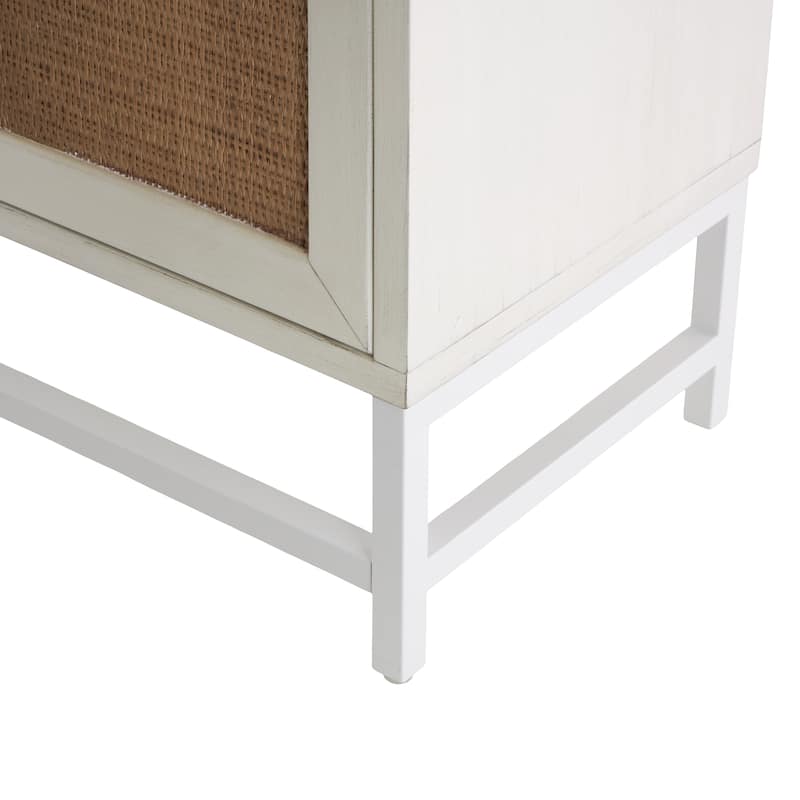Wooden 4 Door Sideboard with Brown Woven Rattan Doors and Metal Base - White - Roche River Decor - 16"W x 60"L x 31"H