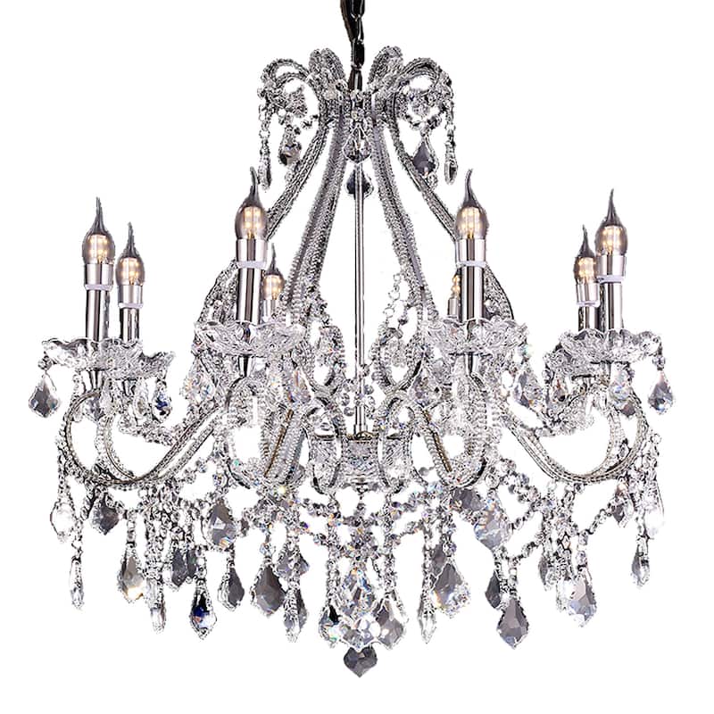 Crystal Chandelier with Lights - 26"W x 28"H - Elegant Ceiling Light Fixture for Dining Room, Living Room - 28