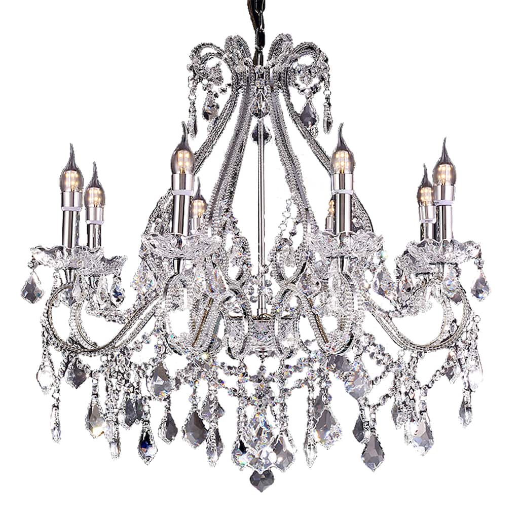 Crystal Chandelier with Lights - 26"W x 28"H - Elegant Ceiling Light Fixture for Dining Room, Living Room - 28