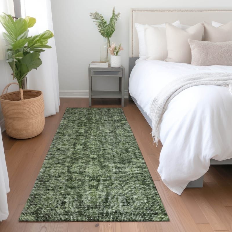 Machine Washable Indoor/ Outdoor Vintage Traditional Chantille Rug - Cactus - 2'3" x 7'6"