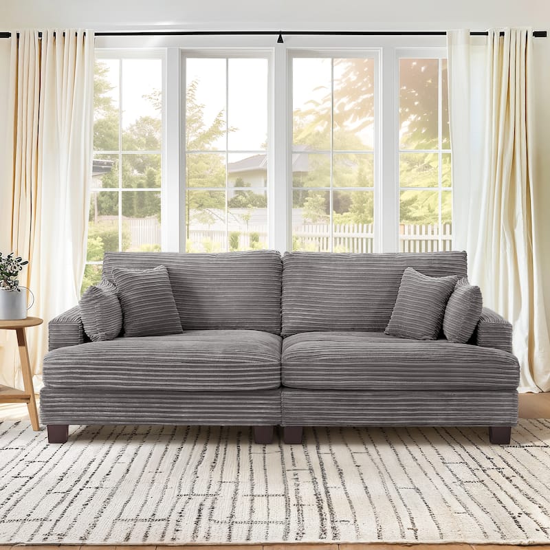 LUE BONA 87-in Modern 3-Seater Upholstered Sofa Couch Chenille Design for Living Room - Grey