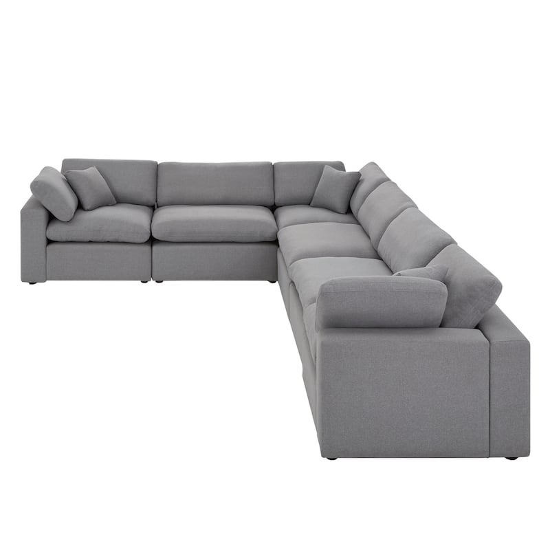 Anka Grey Linen Down Filled Cushioned 6-Seat Sectional Sofa by iNSPIRE Q Modern