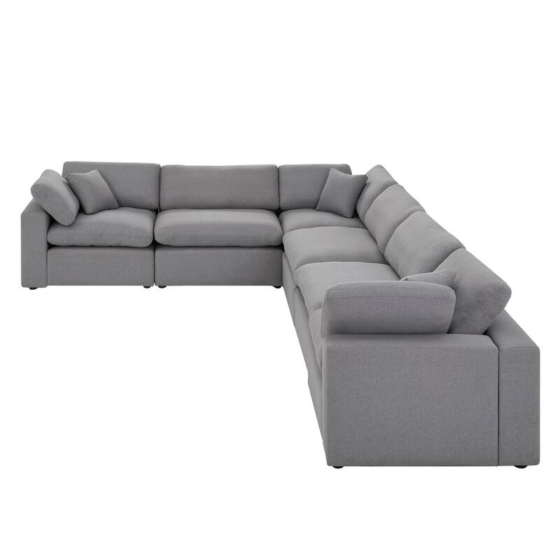 Anka Grey Linen Down Filled Cushioned 6-Seat Sectional Sofa by iNSPIRE Q Modern