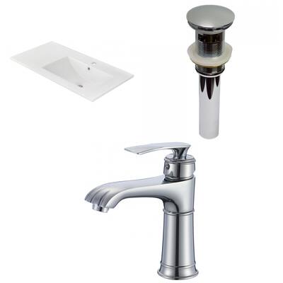 American Imaginations 35.5-in. W 1 Hole Ceramic Top Set In White Color - Overflow Drain Incl.