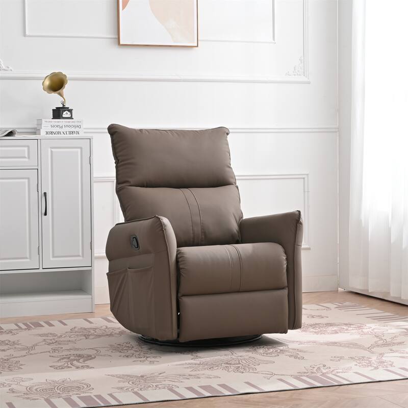 PU Rocking Recliner Chair, 360 Swivel Nursery Rocking Chair, Rocking Swivel Recliner Chair for Bedroom, Side Pocket