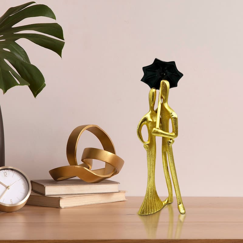 Decorative Handmade Aluminum 15 inch Lover Sculpture in Gold - 5 x 4 x 15 in