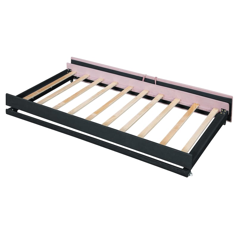 Twin Velvet Upholstered Daybed with Pop-Up Trundle Bed, Luxurious Convertible Sleeper