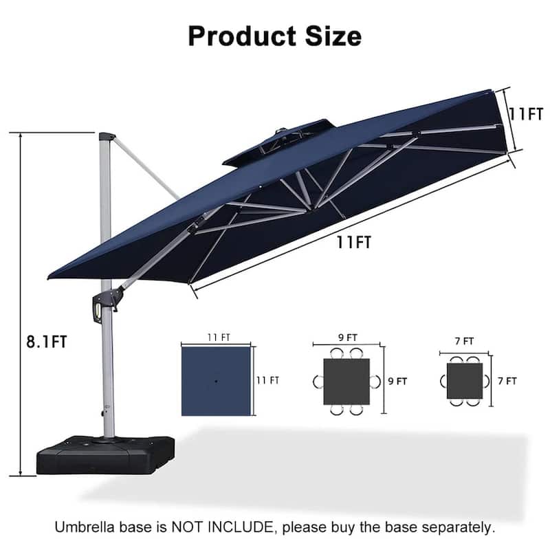 PURPLE LEAF Double Top Deluxe Square Patio Cantilever Umbrella 360 Degree Rotation 9ft/10ft/11ft/12ft Outdoor Classic Umbrella