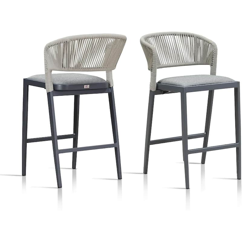 PURPLE LEAF Bar Stool Set of 2 Outdoor Rattan Bar Chair with Back Metal Bar Height Stool Wicker Barstool Dark Grey - N/A - Counter Height-Drey