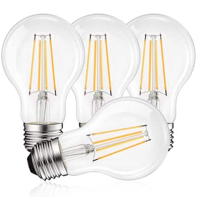 Luxrite Vintage A19 LED Light Bulbs 8W=60W 3500K Natural White Dimmable 800 Lumens Edison Bulb UL Listed E26 (4 Pack)