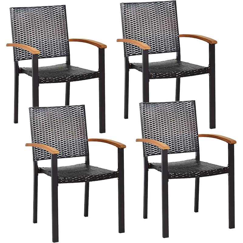 4 Pieces Stackable Patio Rattan Chair Outdoor Wicker Dining Armchair - Mix Brown