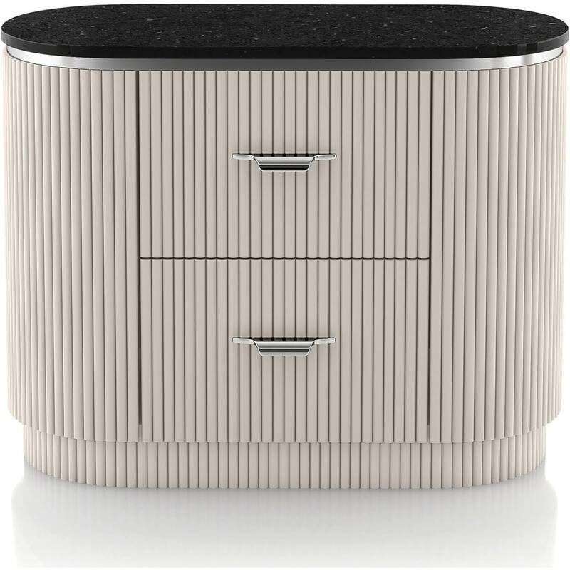 Contemporary Nightstand - Stone Top with Chrome Pulls & Light Gray Finish