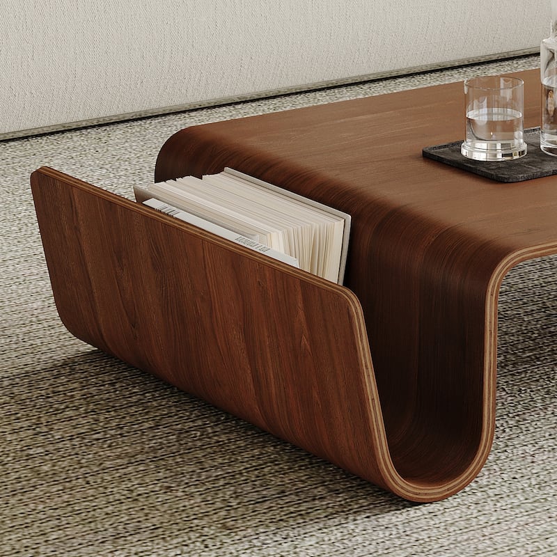 41" Modern Minimalist Brown Coffee Table, Solid Wood Veneer, Retangular Coffee Table for Livingroom