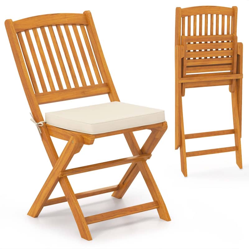 2/4PCS Patio Folding Chairs Portable Acacia Wood Dining Chair - 2 pcs Natural