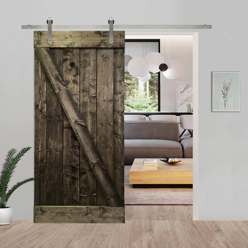 CALHOME Z Bar Series Solid Pine Wood Sliding Barn Door w/ Hardware Kit - Espresso - 24 x 84