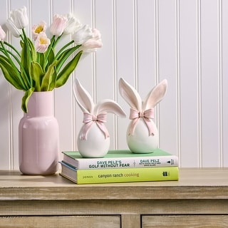 7.5" Resin Egg With Bunny Ears And Bowtie Set of 2 - Bed Bath & Beyond - 43819466