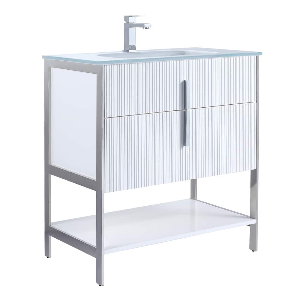 Fine Fixtures Serenity Modern Bathroom Vanity with White Glass Top