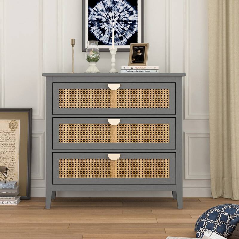 Natural Rattan Storage Cabinet 3 Drawer Chest