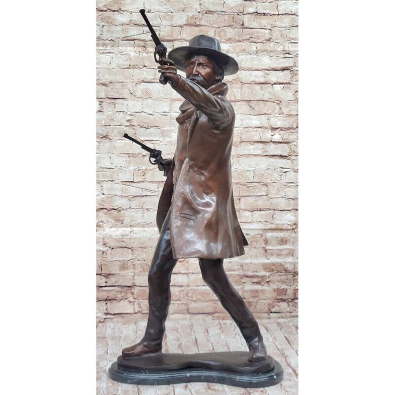 Wyatt Earp Gunslinger Wild West Sherriff Shooting Dual Pistols - Bronze Sculpture Statue Western