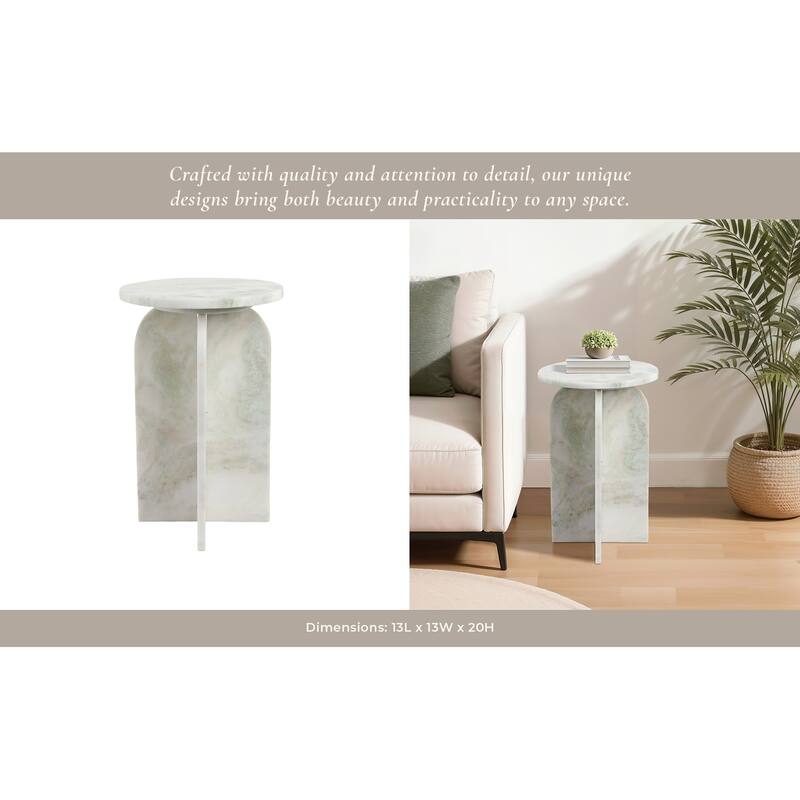 Marble Accent Table Modern Sculptural Architectural Split-Base Design