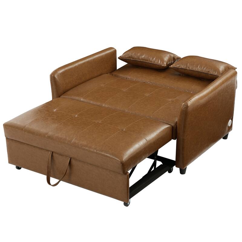 51.57" PU Convertible Sleeper Sofa with 3 USB Ports, 400lb Capacity, and Pull-Out Bed Mechanism