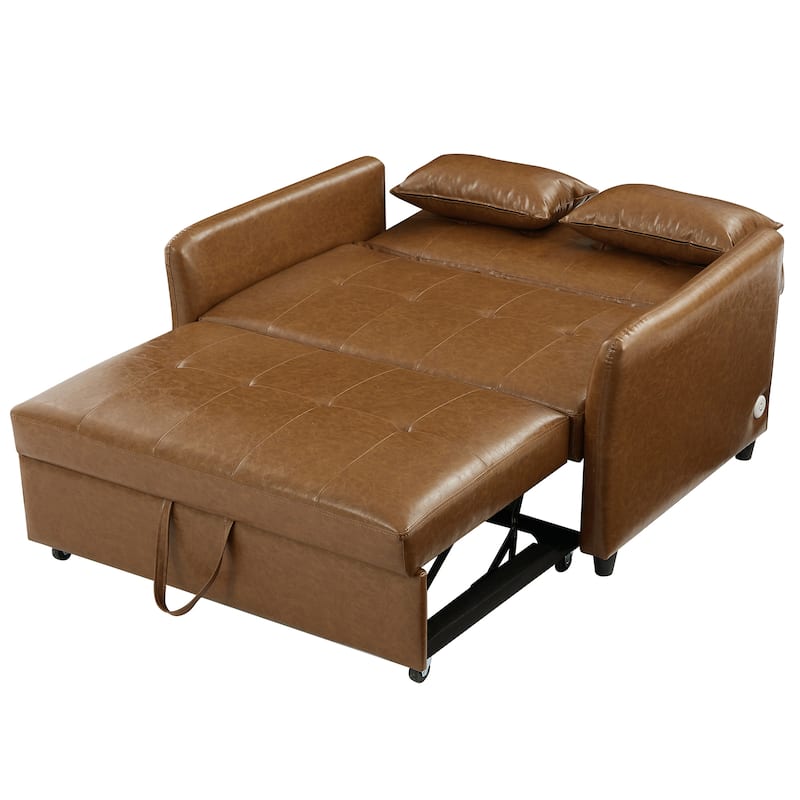 Convertible Sleeper Sofa Bed, 3-in-1 Adjustable Sofa Bed with USB Ports, Upholstered Loveseat Sofa with Armrest