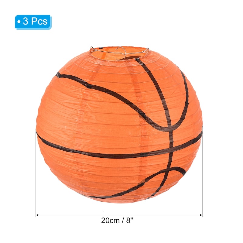 3Pcs Basketball Paper Lantern for Party Decorations, Orange Black - Orange Black - 8in