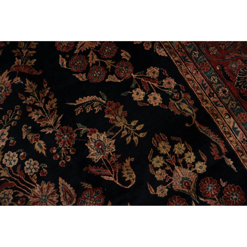 Hand Knotted Oriental 100% Wool Carpet Traditional Floral Navy Blue & Blues Sarouk Area Rug - 17' 3'' X 11' 4''