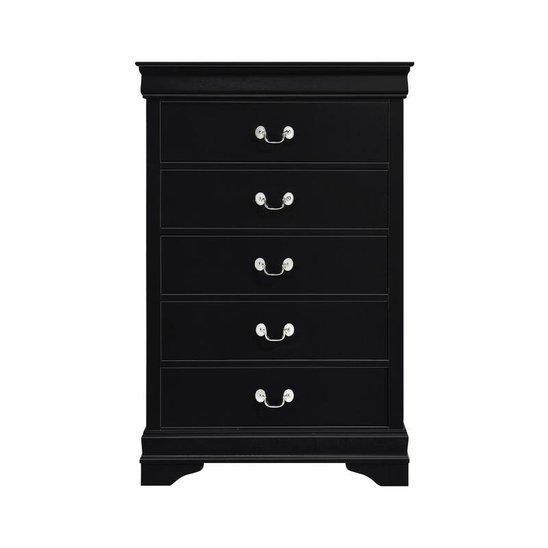 Traditional 5-Drawer Storage Chest, Black Finish, Classic Design Bedroom Furniture
