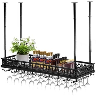 VEVOR Ceiling Wine Glass Rack Hanging Wine Glass Rack Black Wall ...