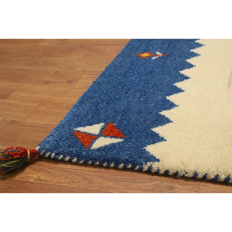 Hand Knotted Oriental 100% Wool Carpet Tribal Geometric Beige & Ivories Gabbeh Area Rug - 4' 2'' X 2' 10''